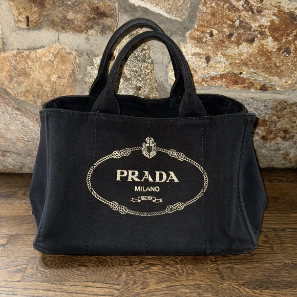 Authentic PRADA Canapa Canvas Shoulder Hand Bag Purse Black - Picture 15 of 17